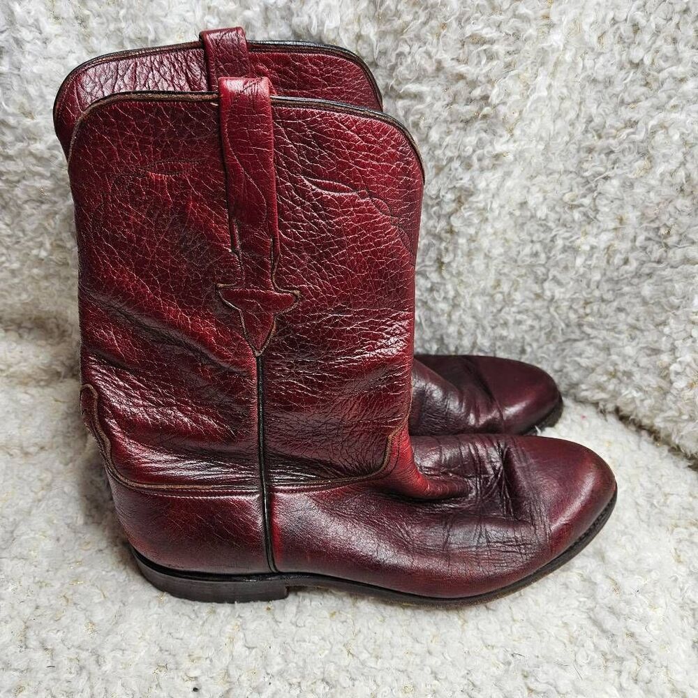 Lucchese Vintage Black‎ Cherry Burgundy Leather Mens Western Boots sz 10.5 D